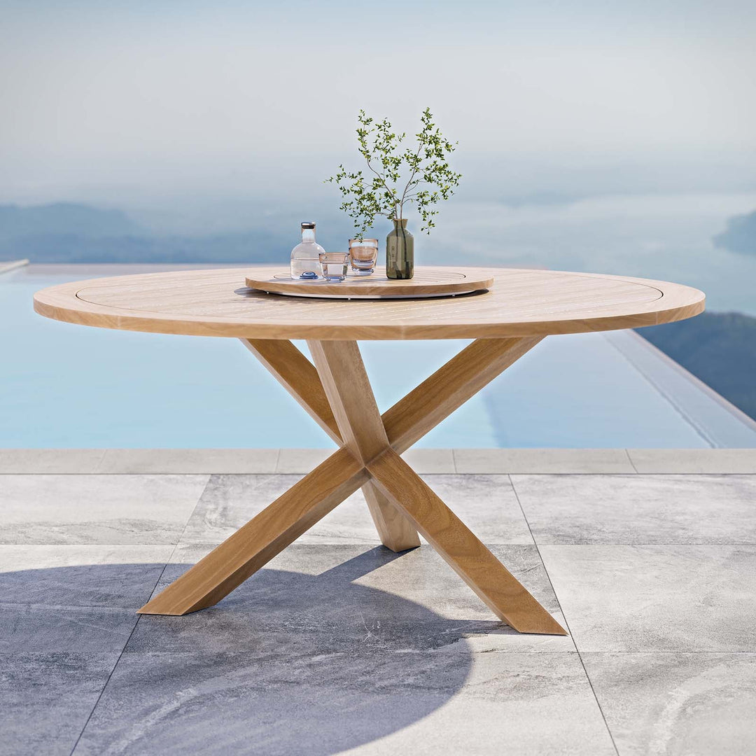 Comedor exterior redondo de madera de teca 63” Primo