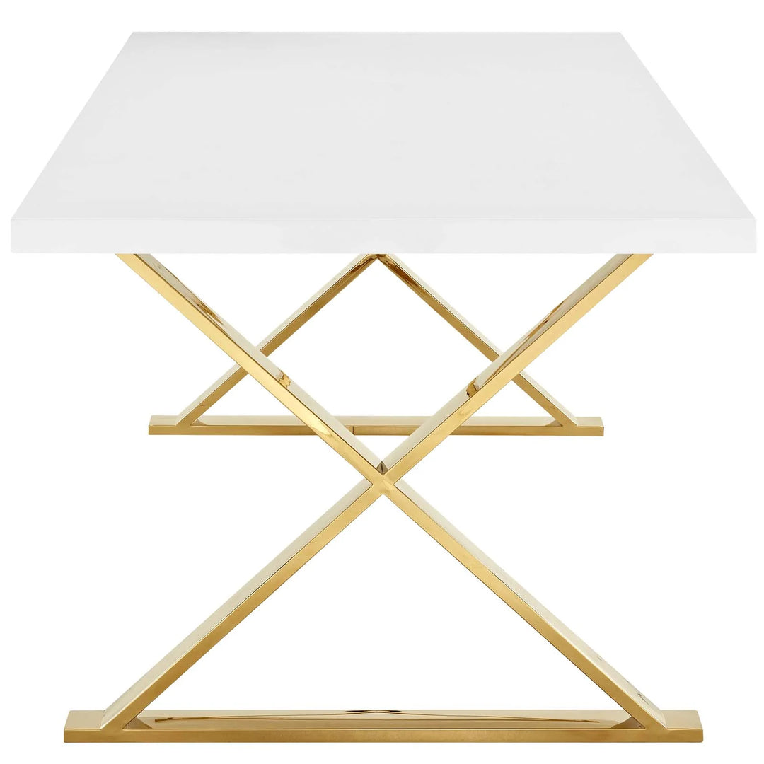 Comedor moderno con base dorada en acero inoxidable Helia