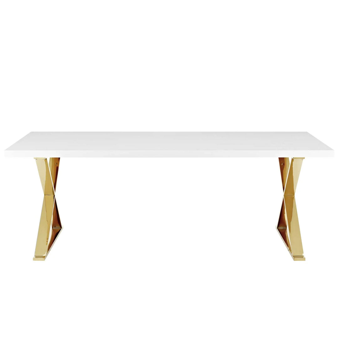 Comedor moderno con base dorada en acero inoxidable Helia