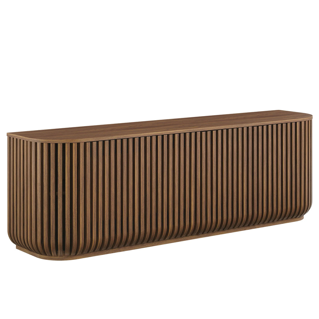 Credenza curveada de 75” con almacenamiento Veron color nogal.