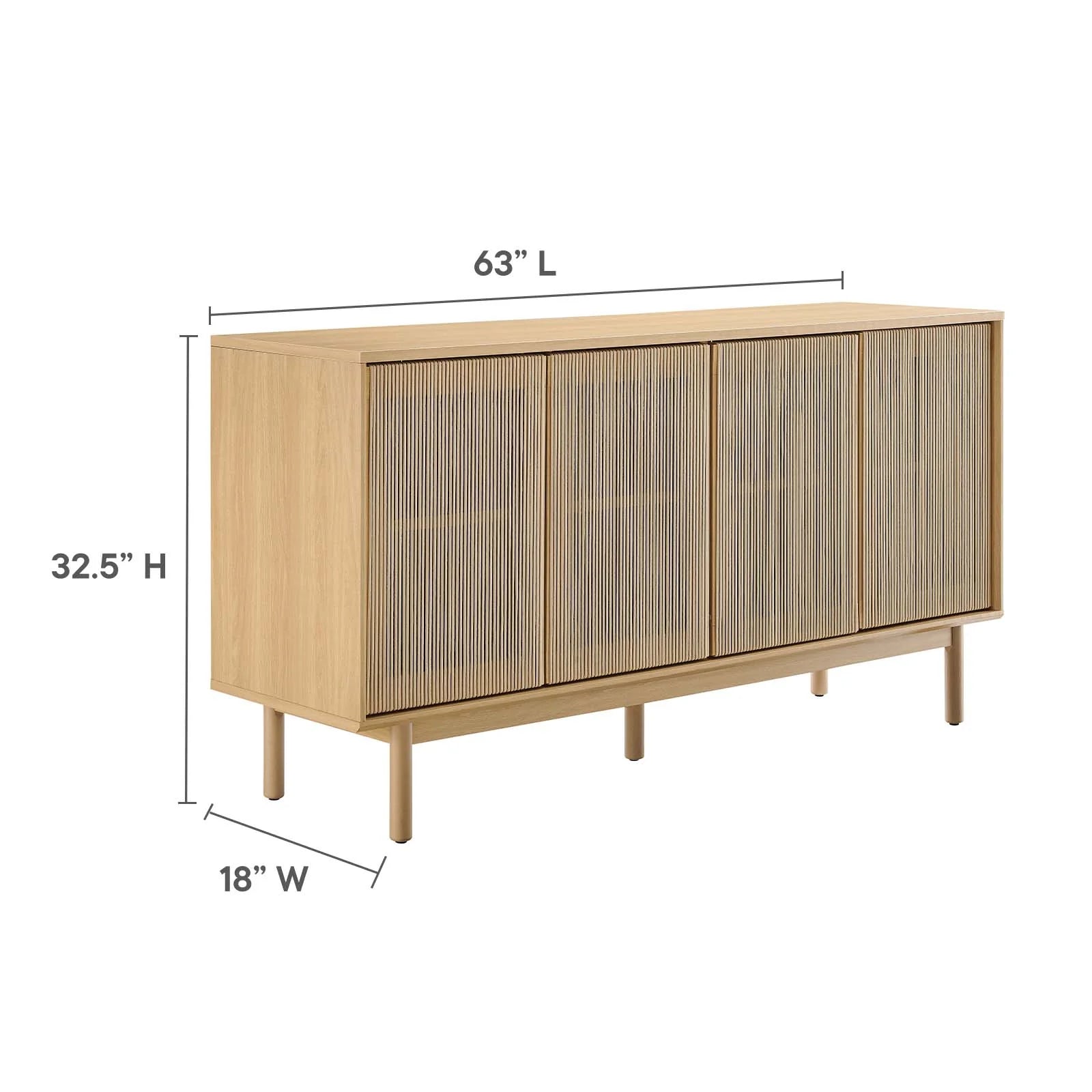 Credenza de 63” con cuerda tejida Areu dimensiones.