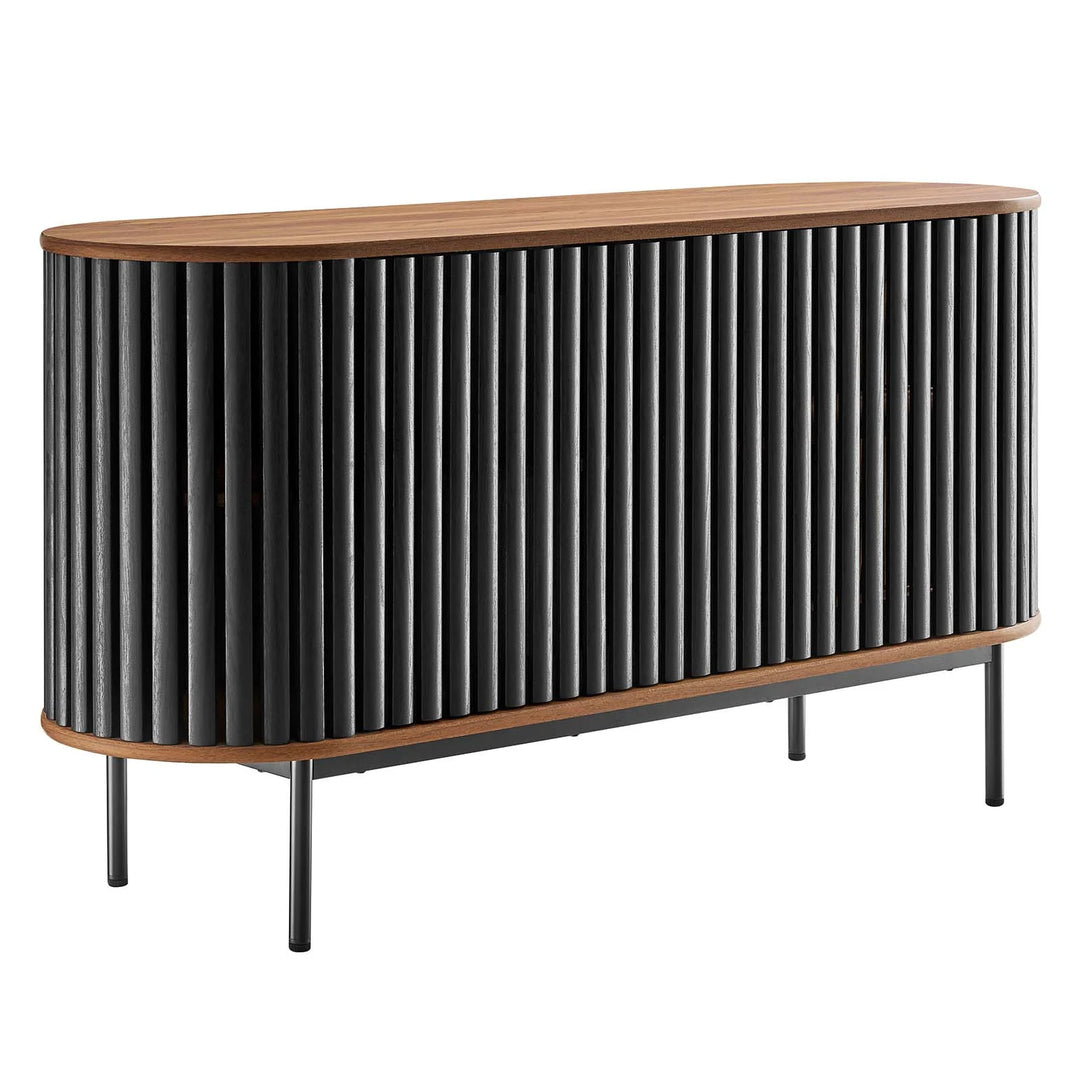 Credenza negra ovalada con madera estriada color nogal Veron.