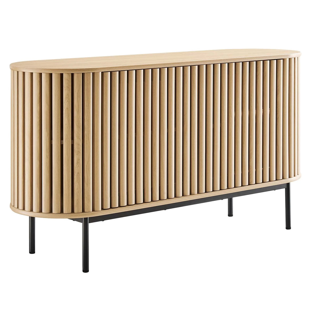 Credenza ovalada con madera estriada color roble Veron.