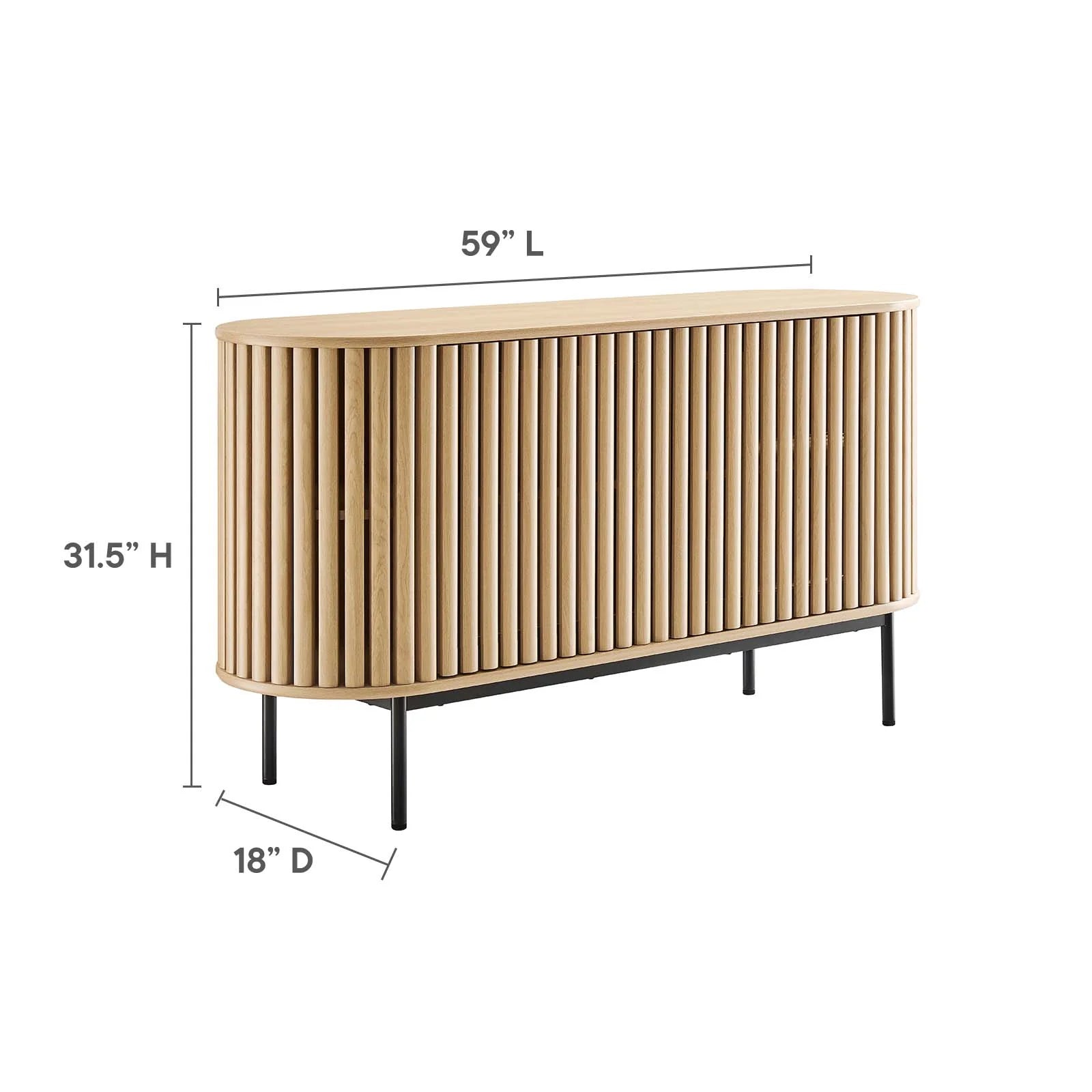 Credenza ovalada con madera estriada color roble Veron dimensiones.