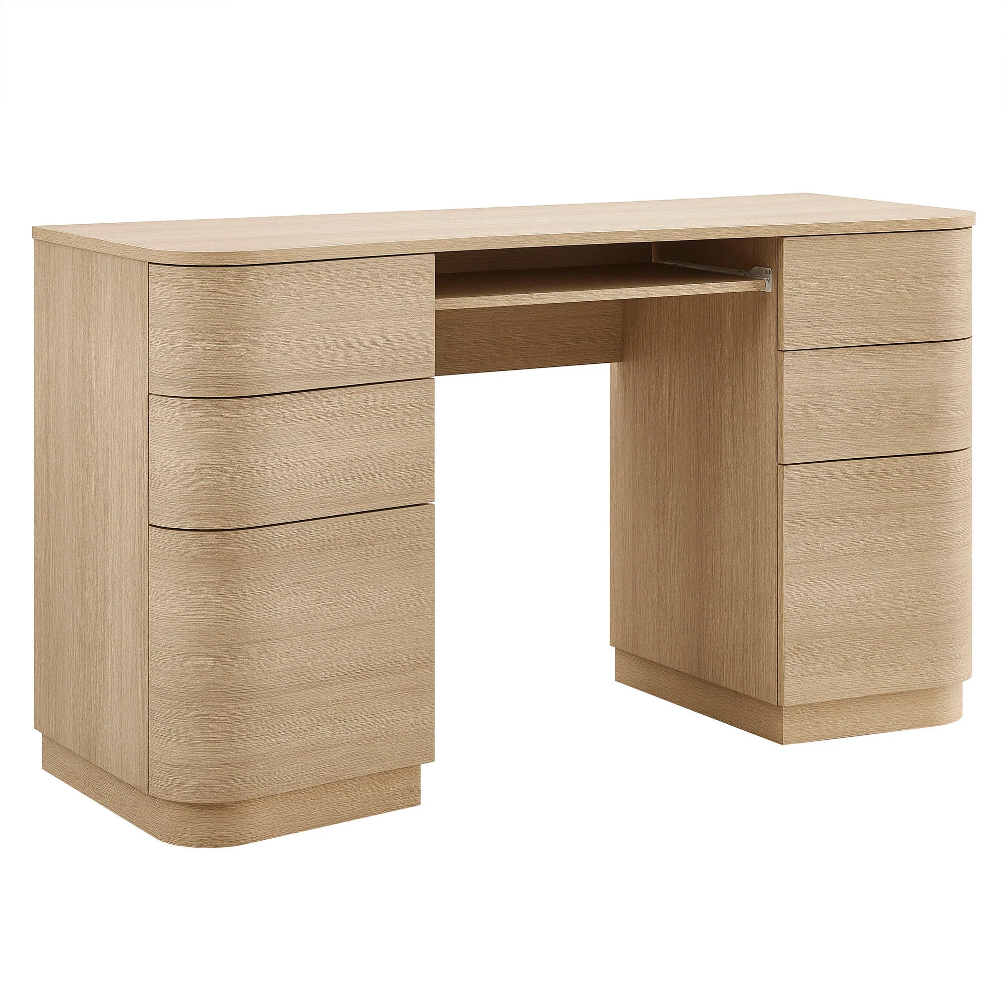 Escritorio curveado de 55” Bruno color roble claro.