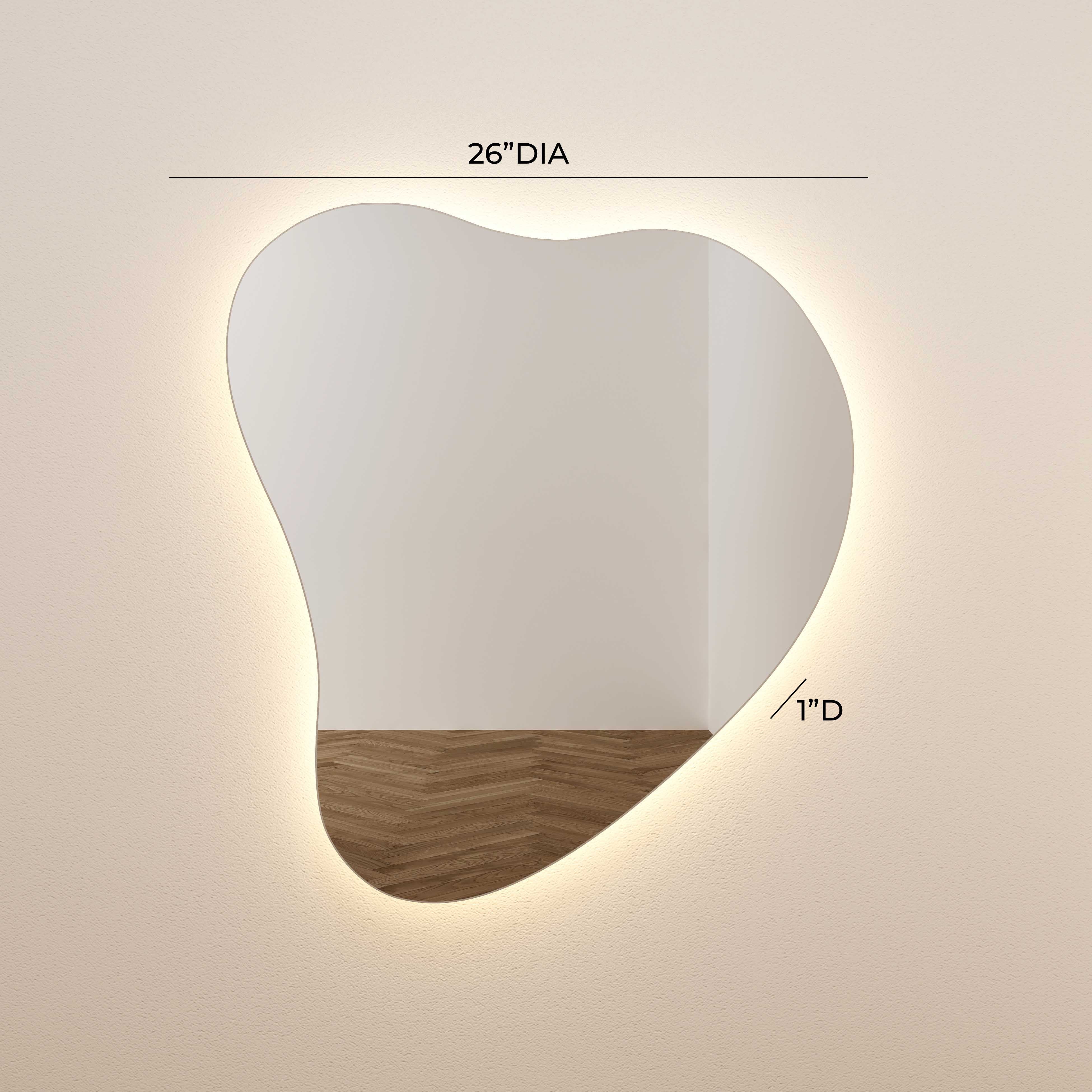 Espejo de pared LED en forma de lágrima Mónica dimensiones.