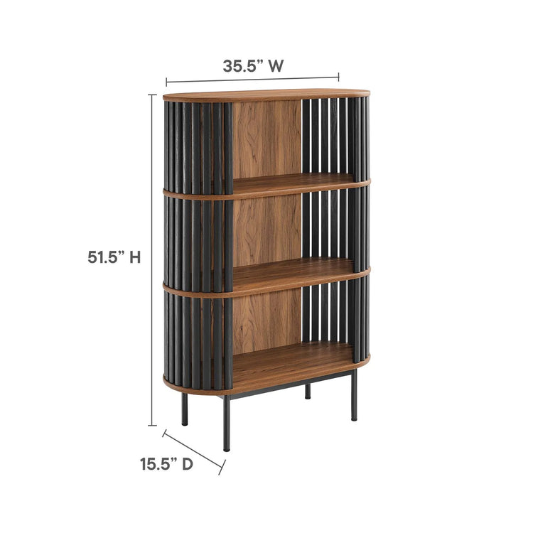 Gabinete negro ovalado de tres niveles color nogal Veron dimensiones.