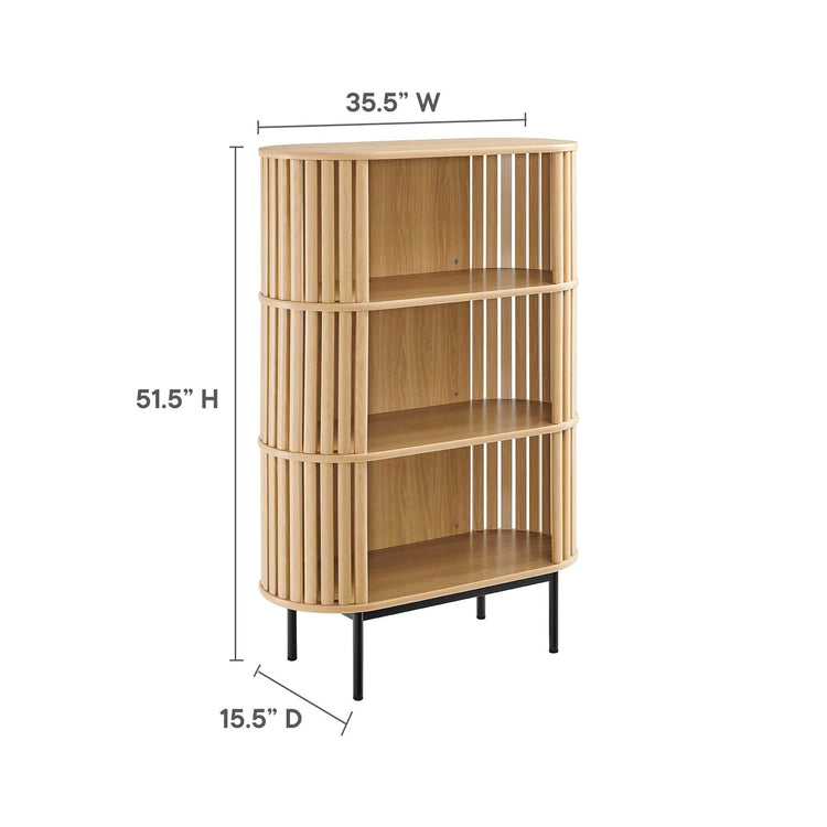 Gabinete ovalado de tres niveles color roble Veron dimensiones.