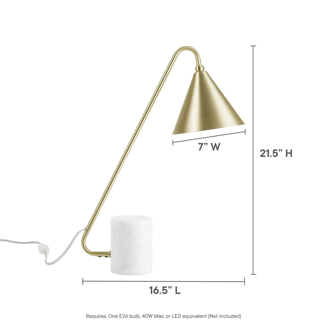 Lámpara de mesa color latón satinado con base de mármol blanco Irma dimensiones.
