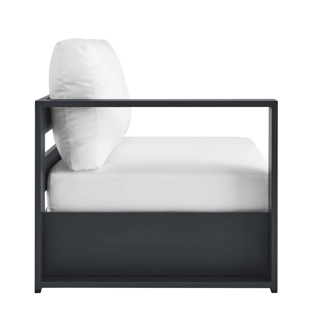 Loveseat blanco para exteriores de aluminio Neuba - Izquierdo Modular de lado.