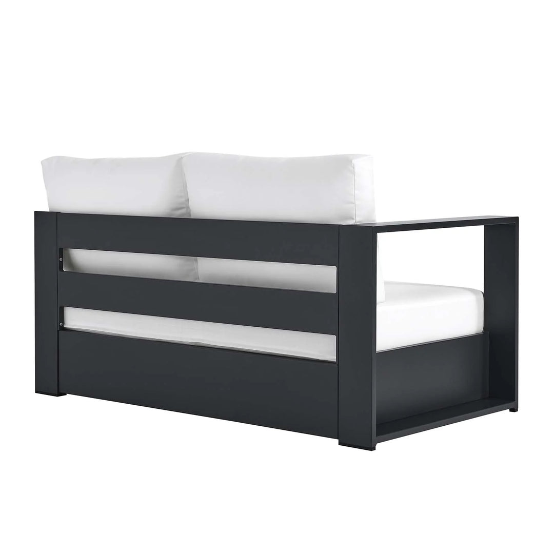 Loveseat blanco para exteriores de aluminio Neuba - Izquierdo Modular de espaldas.