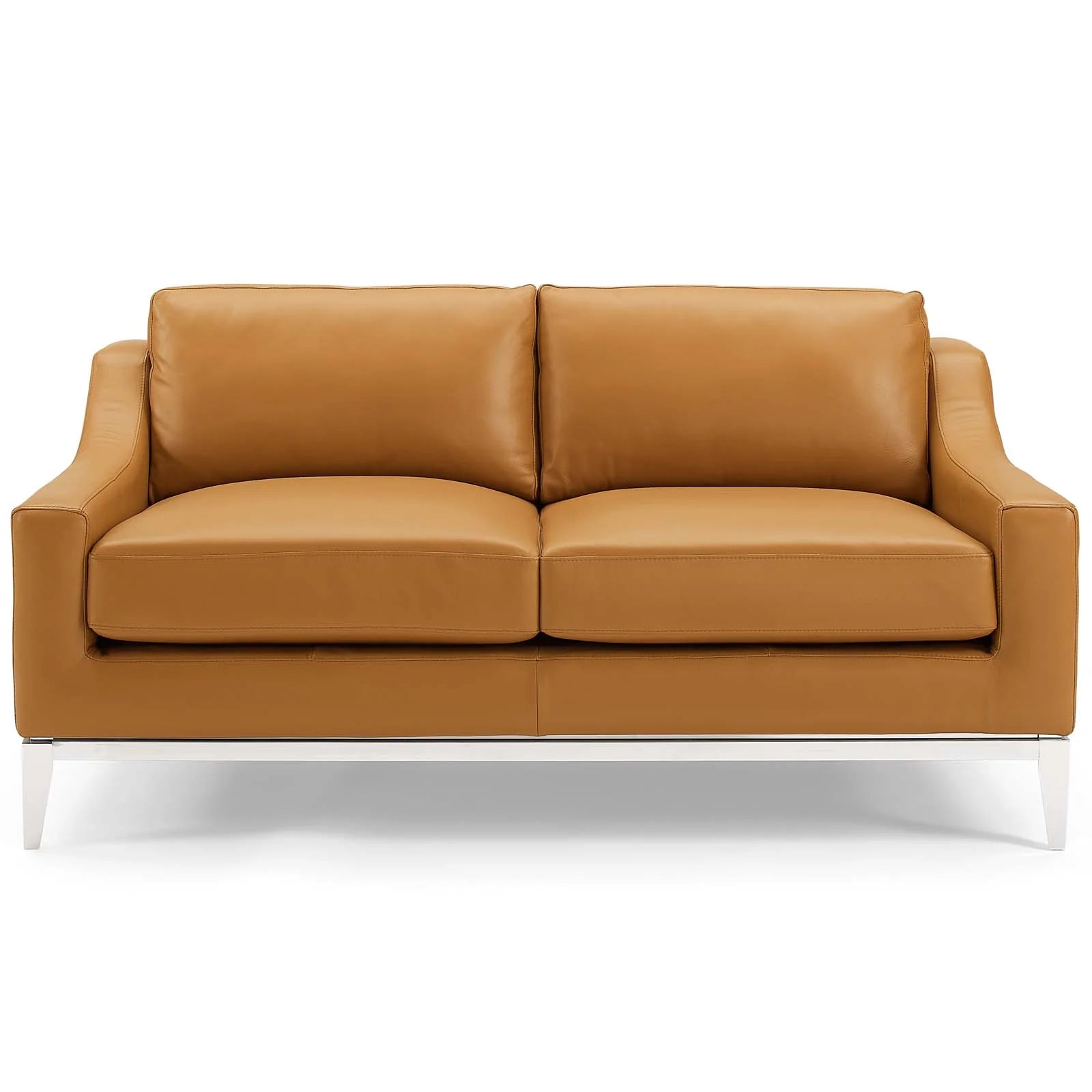 Loveseat de 64” de acero inoxidable y piel bronceado Ulan.