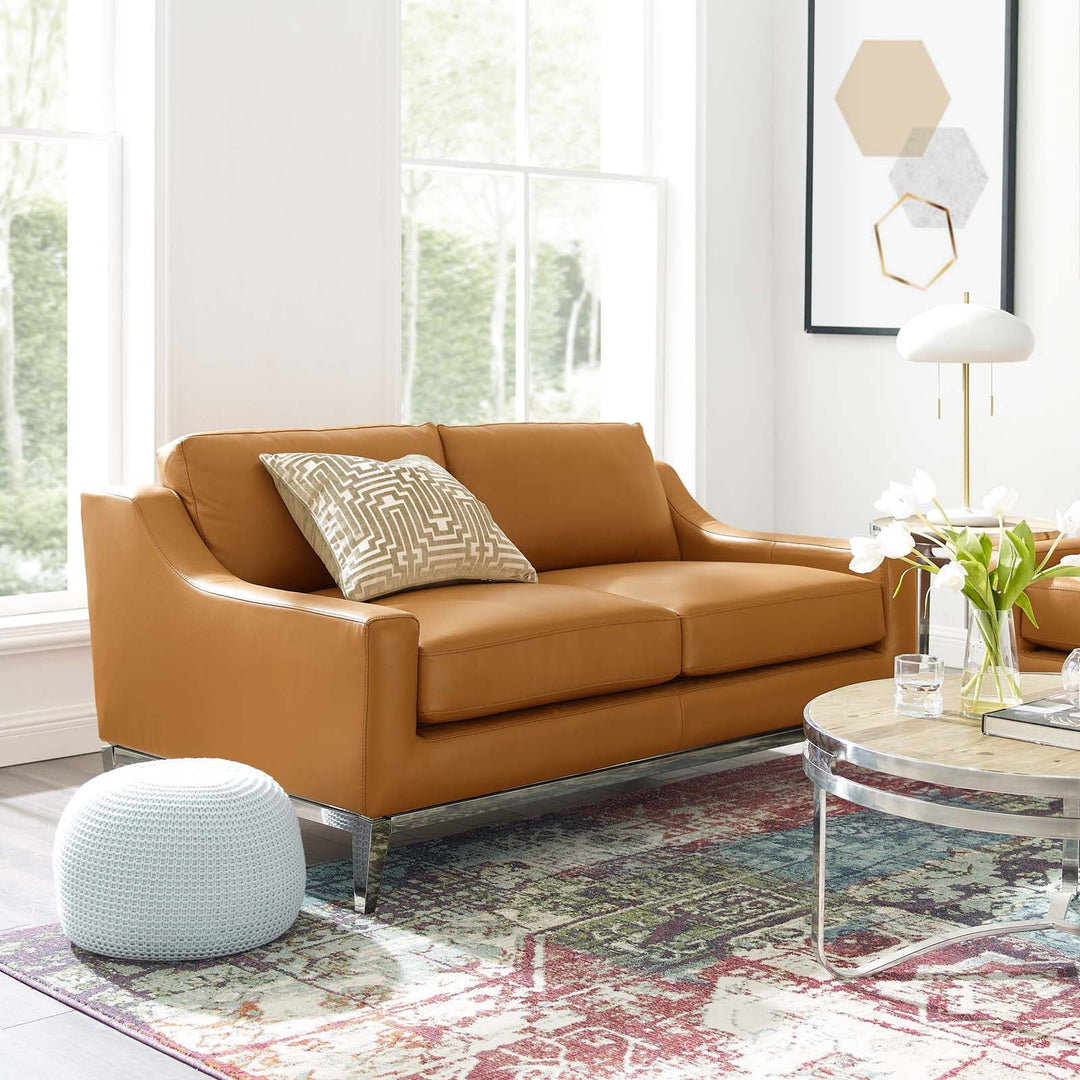 Loveseat de 64” de acero inoxidable y piel Ulan