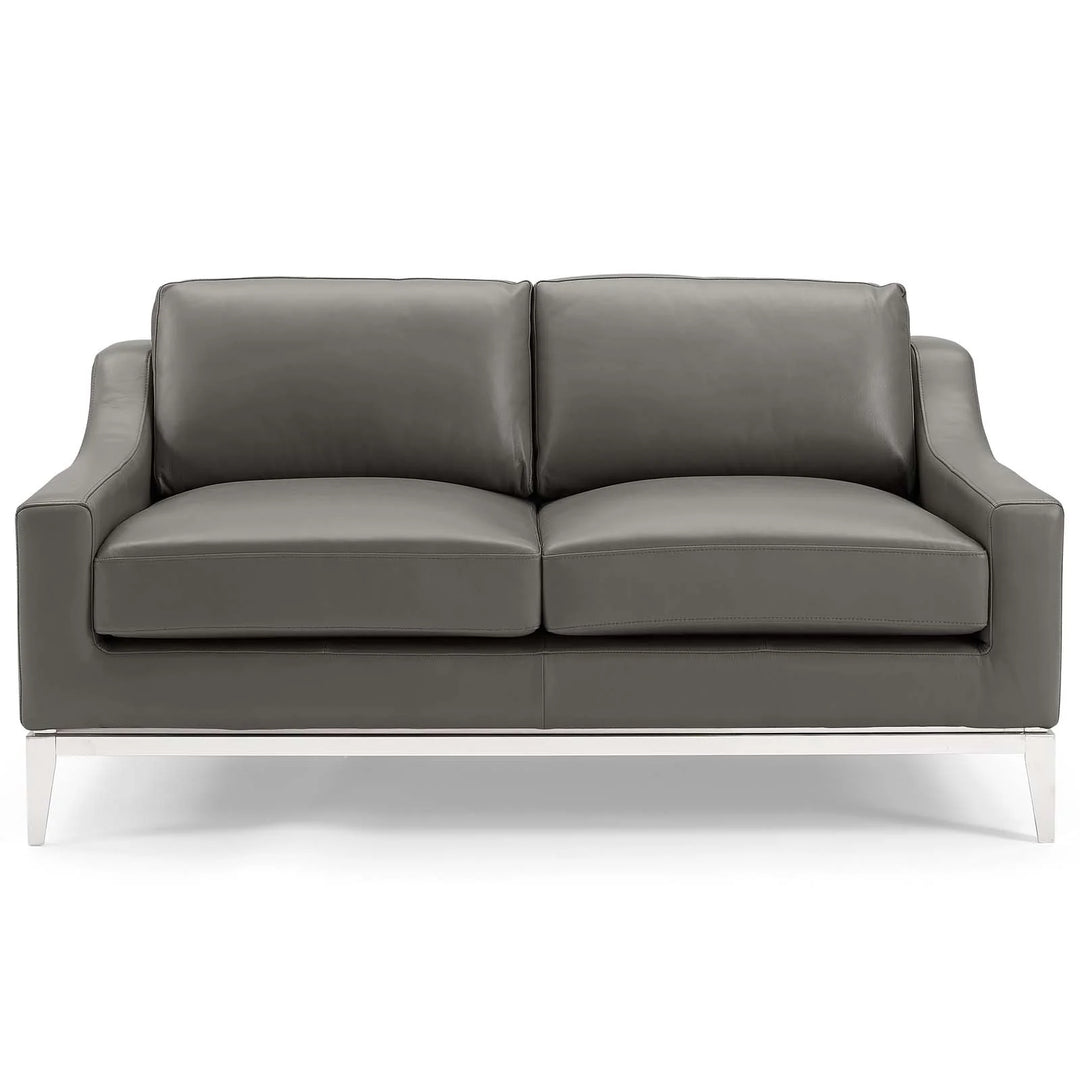 Loveseat de 64” de acero inoxidable y piel gris Ulan.