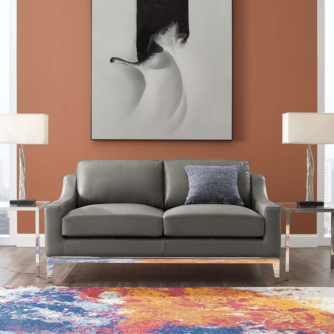 Loveseat de 64” de acero inoxidable y piel Ulan