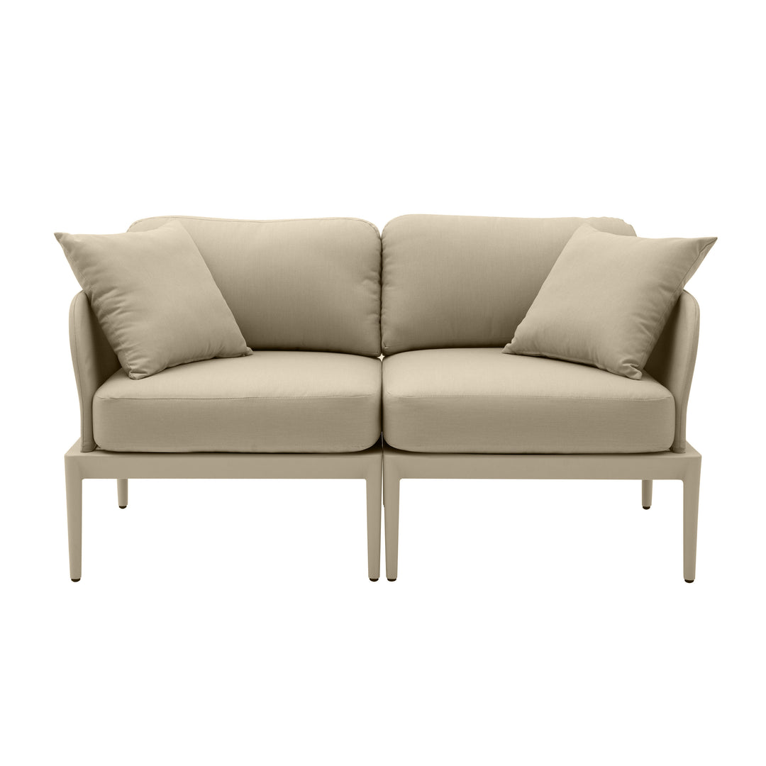 Loveseat de aluminio para exteriores Jade color beige de frente.