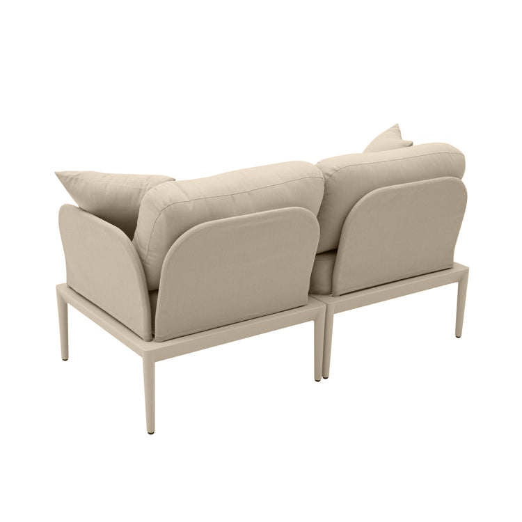 Loveseat de aluminio para exteriores Jade color beige de espaldas.