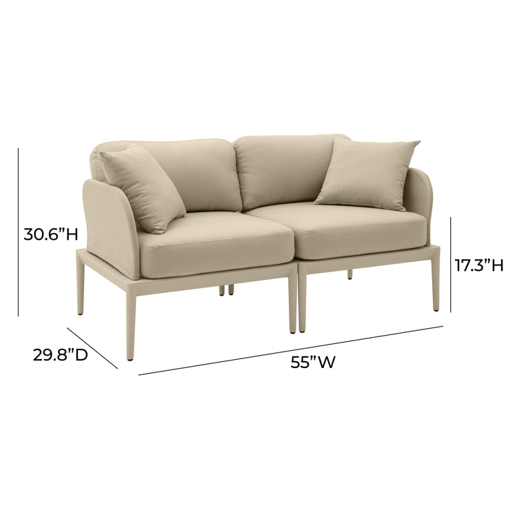 Loveseat de aluminio para exteriores Jade color beige dimensiones.