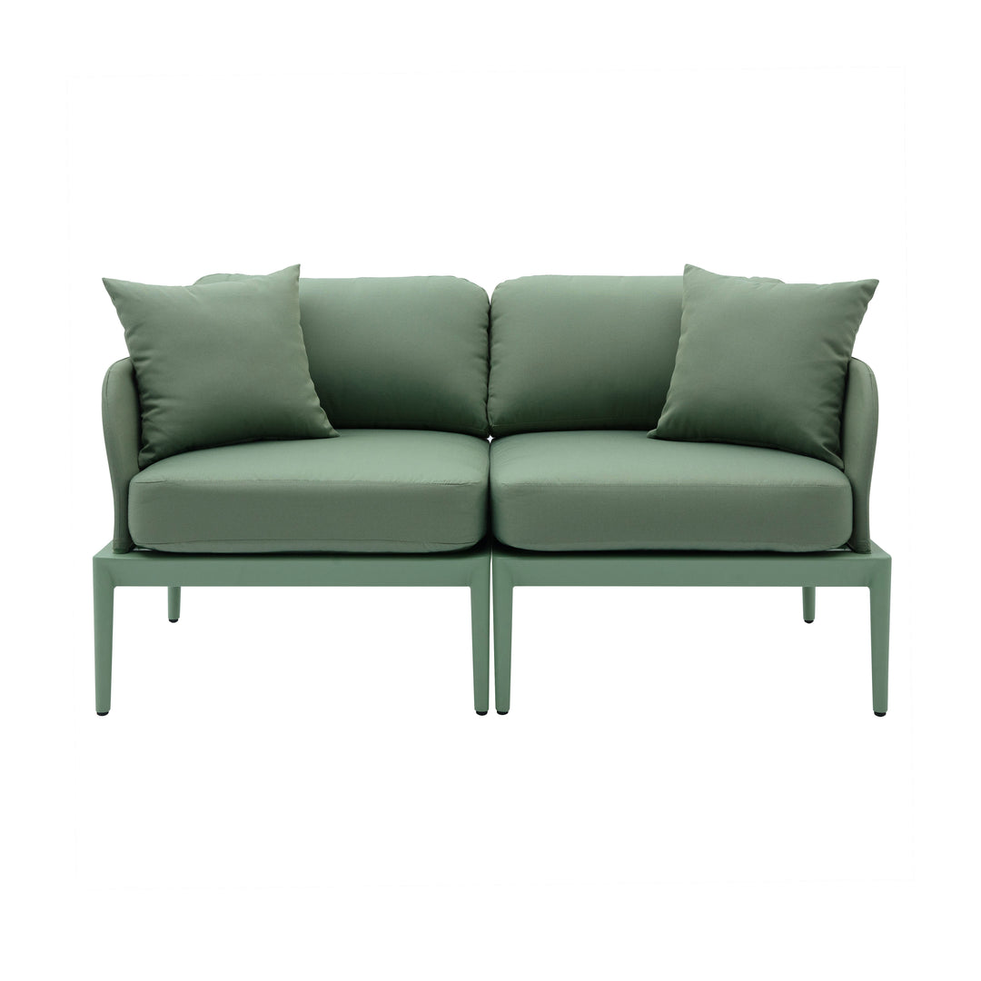 Loveseat de aluminio para exteriores Jade color verde de frente.