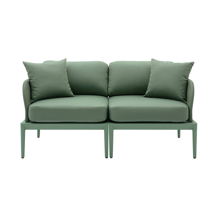 Loveseat de aluminio para exteriores Jade color verde de frente.