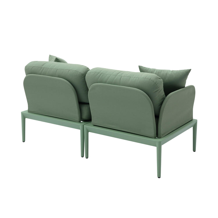 Loveseat de aluminio para exteriores Jade color verde de espaldas.