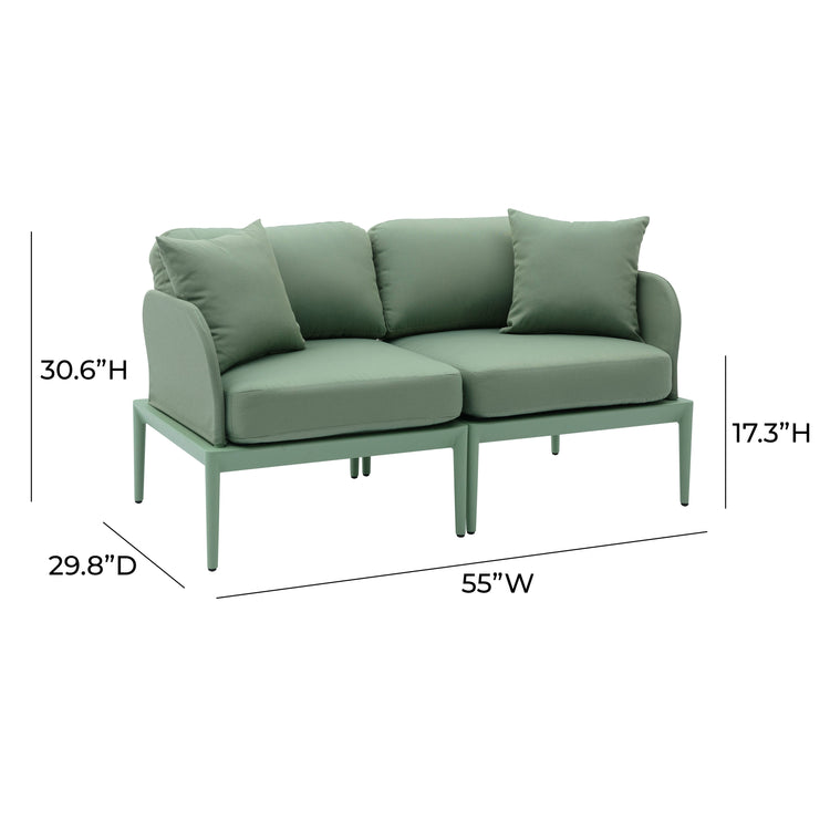 Loveseat de aluminio para exteriores Jade color verde dimensiones.