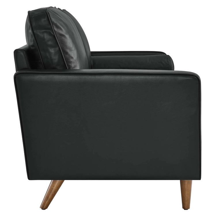 Loveseat de cuero Tanan color negro de lado.