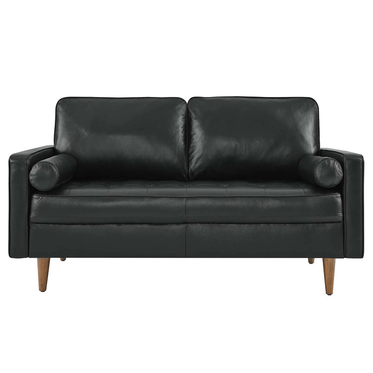 Loveseat de cuero Tanan color negro de frente.