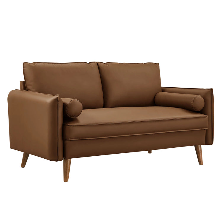 Loveseat de piel vegano Luso color marrón.