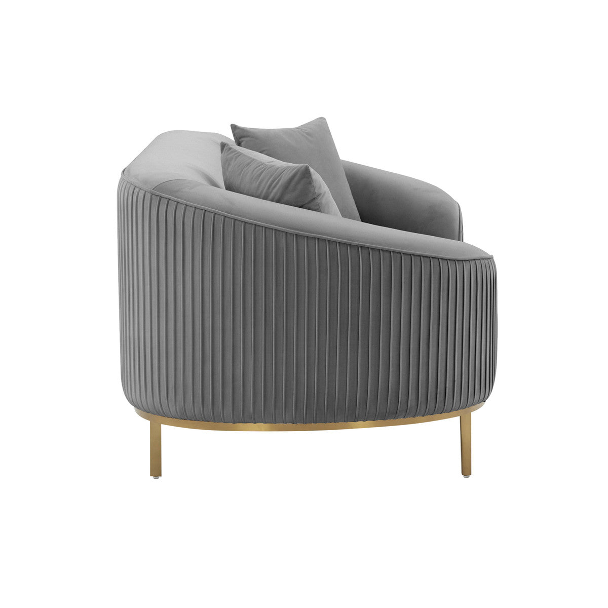 Loveseat de terciopelo plisado gris Ilonnka de lado.