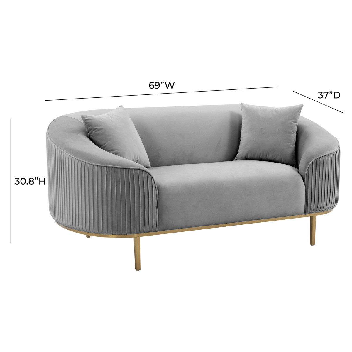 Loveseat de terciopelo plisado gris Ilonnka dimensiones