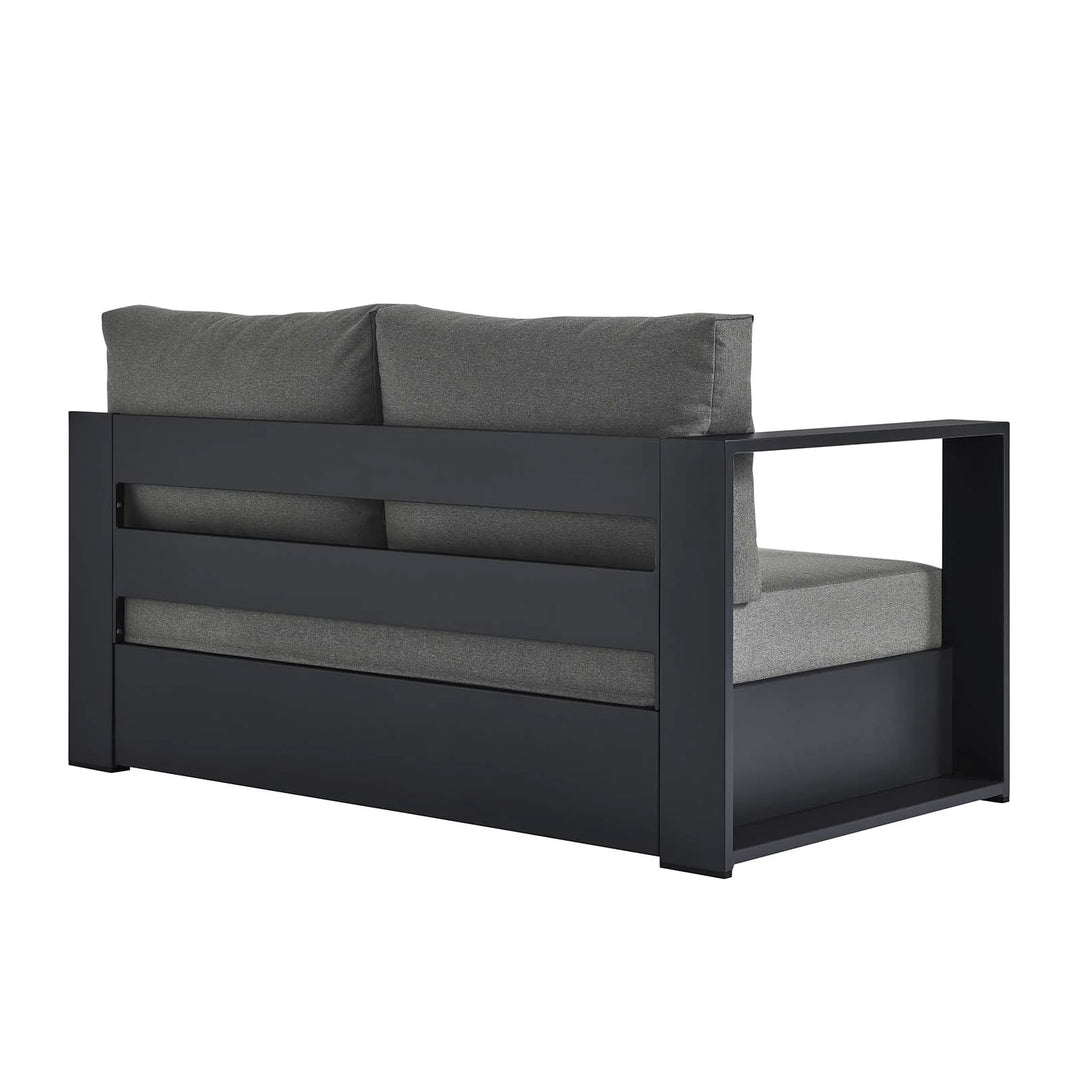 Loveseat gris oscuro para exteriores de aluminio Neuba - Izquierdo Modular de espaldas.