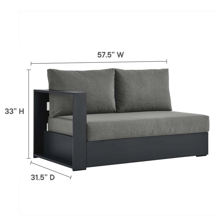 Loveseat gris oscuro para exteriores de aluminio Neuba - Izquierdo Modular dimensiones.