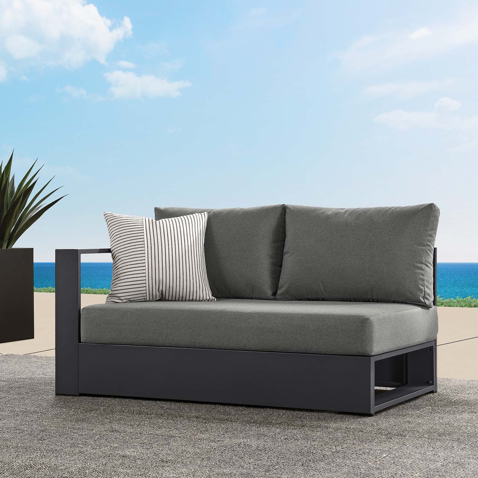 Loveseat gris oscuro para exteriores de aluminio Neuba - Izquierdo Modular en el exterior.