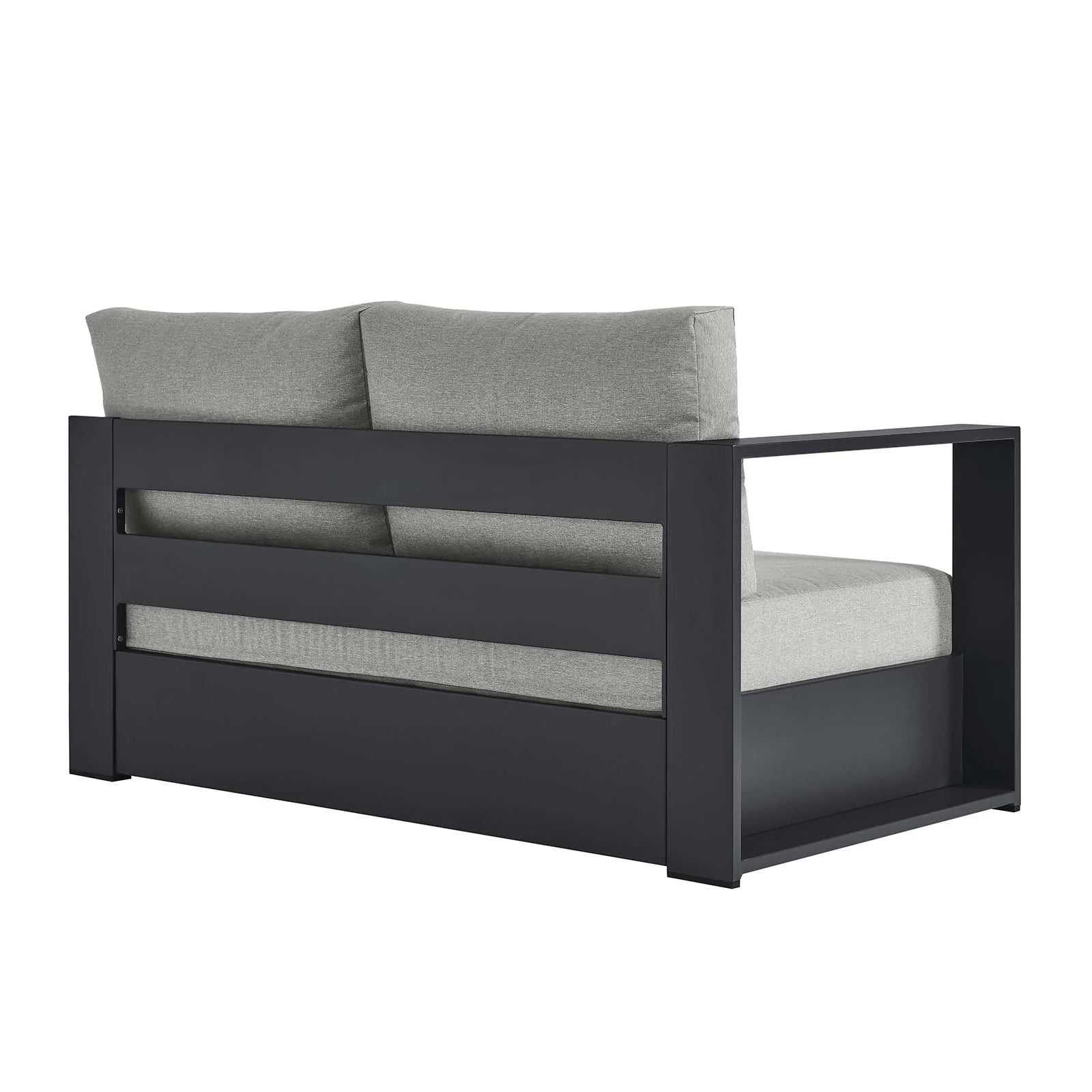 Loveseat gris para exteriores de aluminio Neuba - Izquierdo Modular de espaldas.