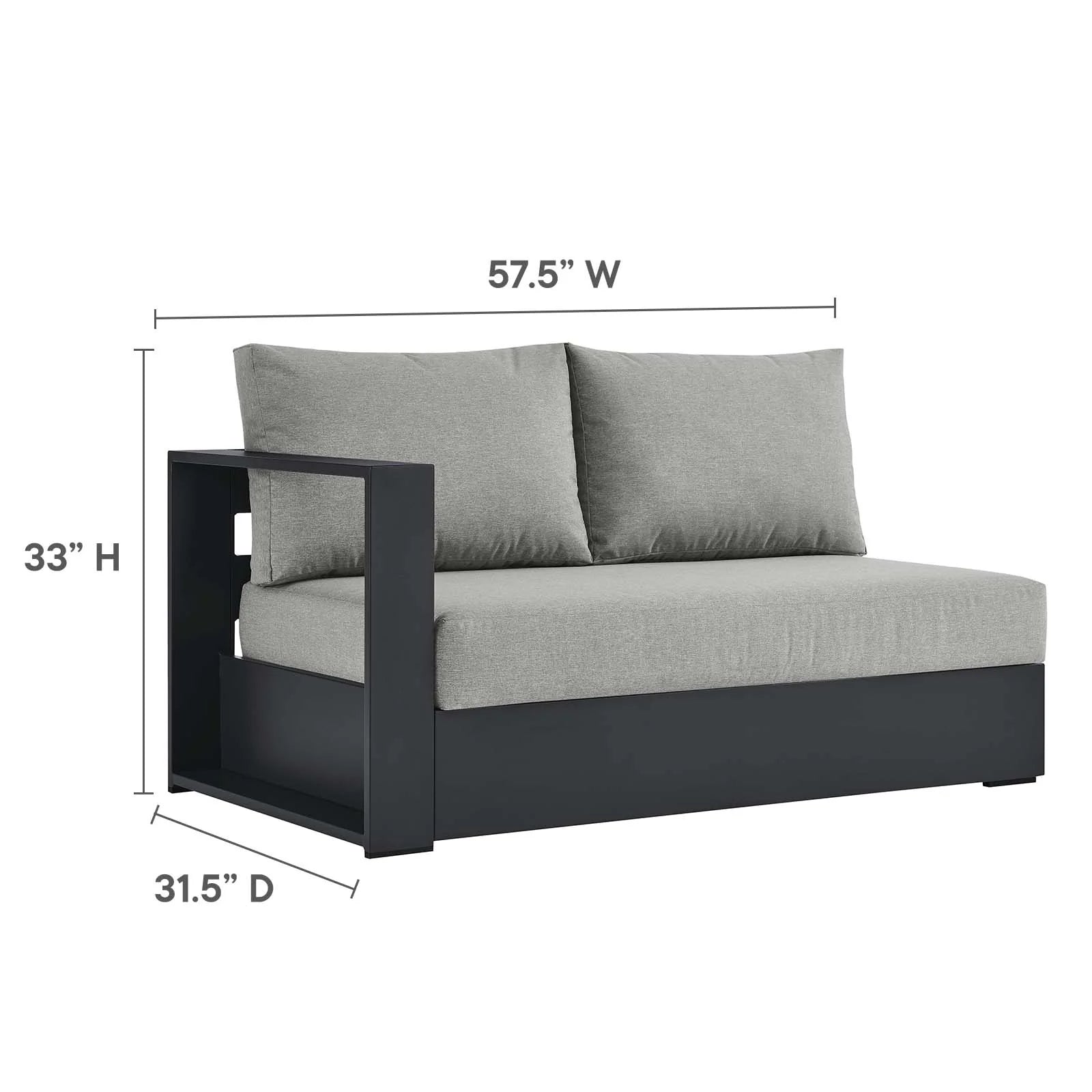 Loveseat gris para exteriores de aluminio Neuba - Izquierdo Modular dimensiones.