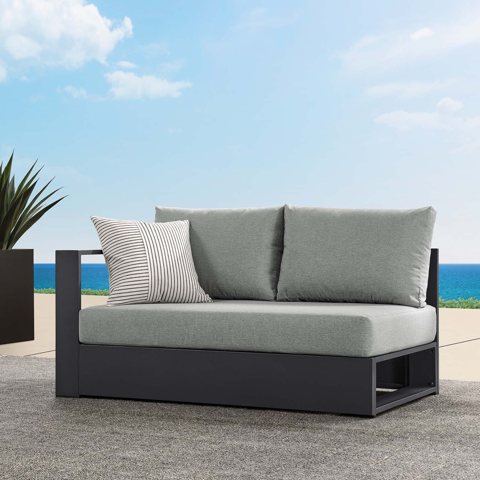 Loveseat gris para exteriores de aluminio Neuba - Izquierdo Modular en el exterior.