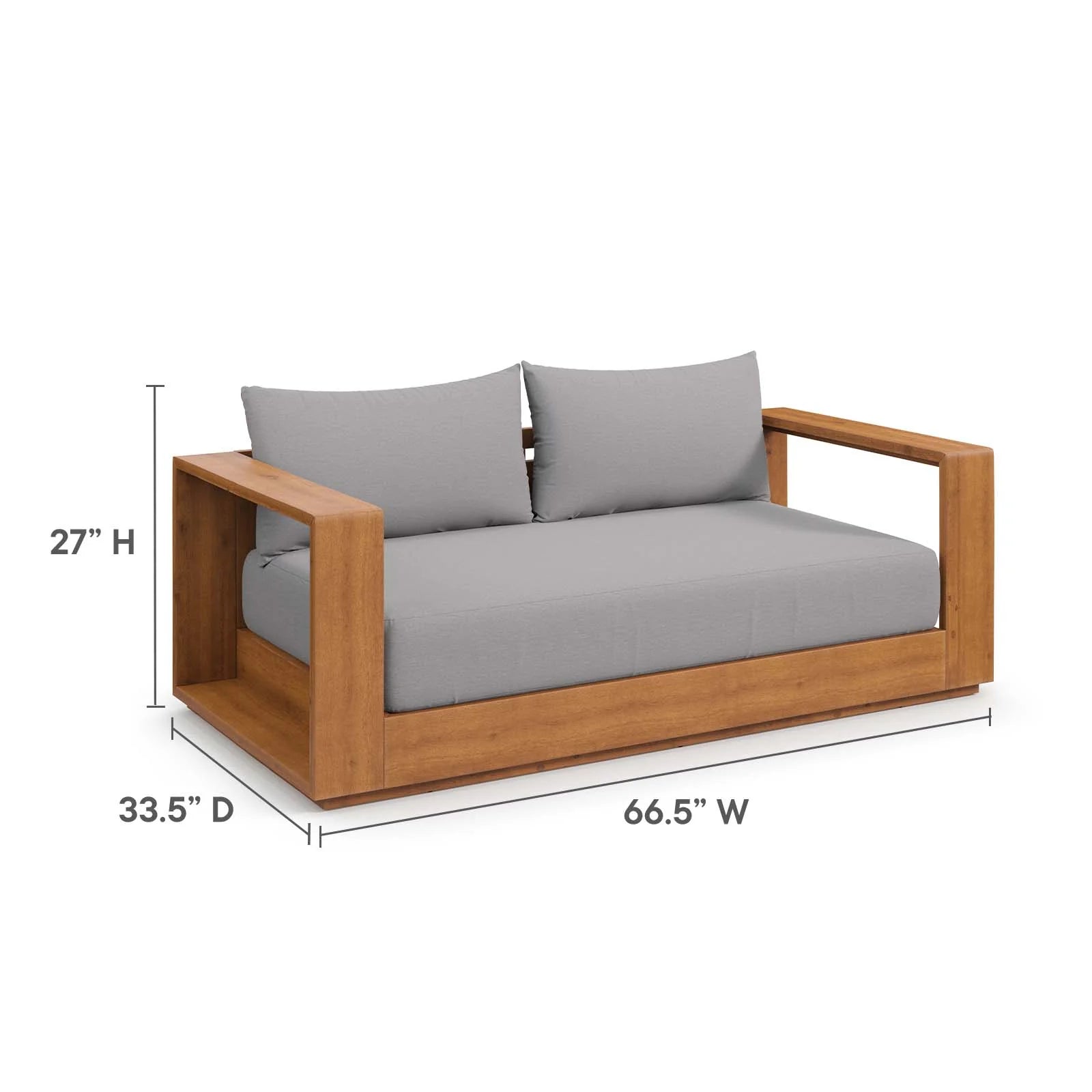 Loveseat para exteriores de madera de acacia Neuba dimensiones.