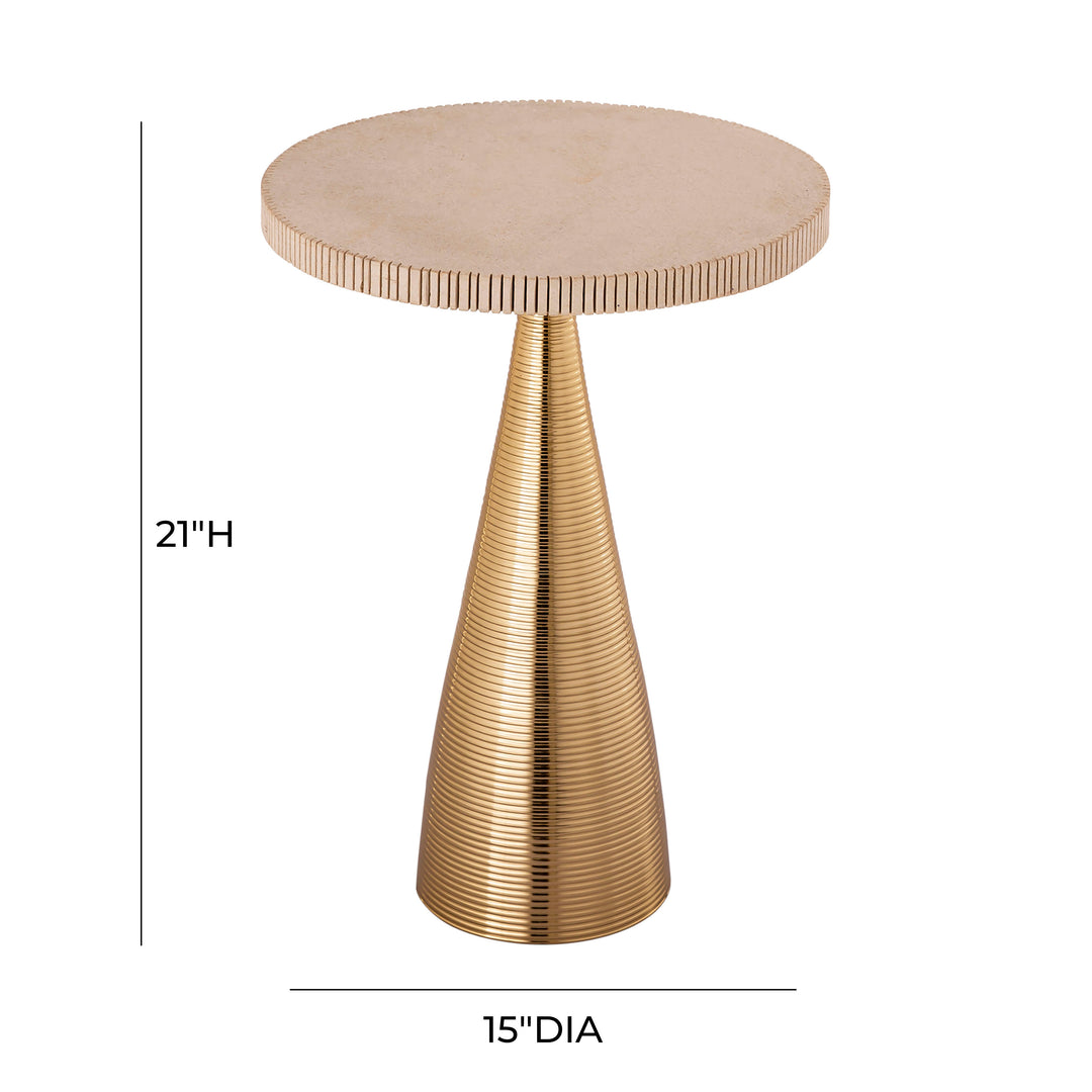 Mesa auxiliar acanalada dorado y piedra natural Aura dimensiones.