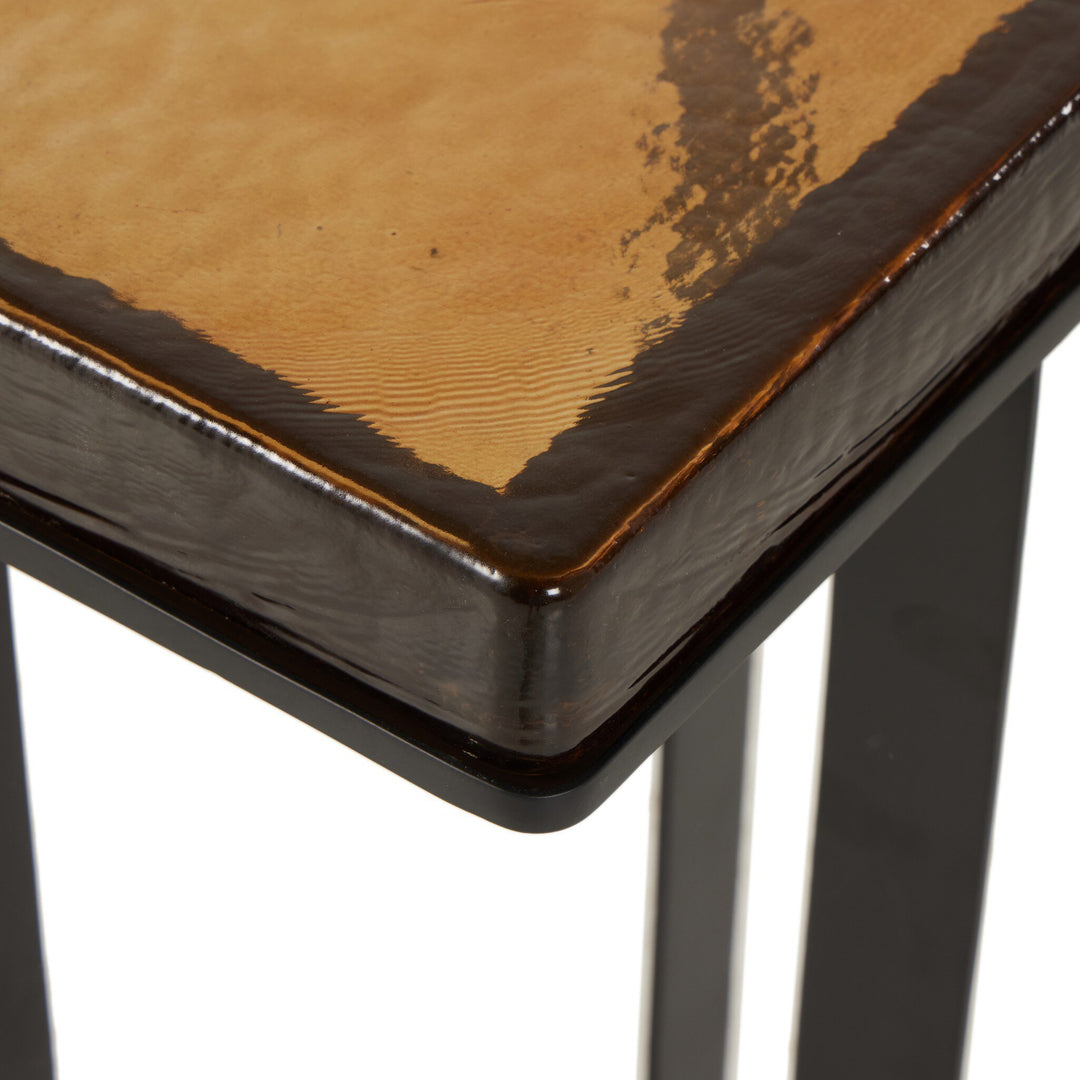 Mesa auxiliar con vidrio fundido color ámbar ahumado Kutani