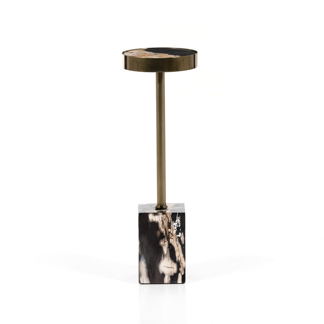 Mesa auxiliar de madera petrificada fosilizadas Obelia.