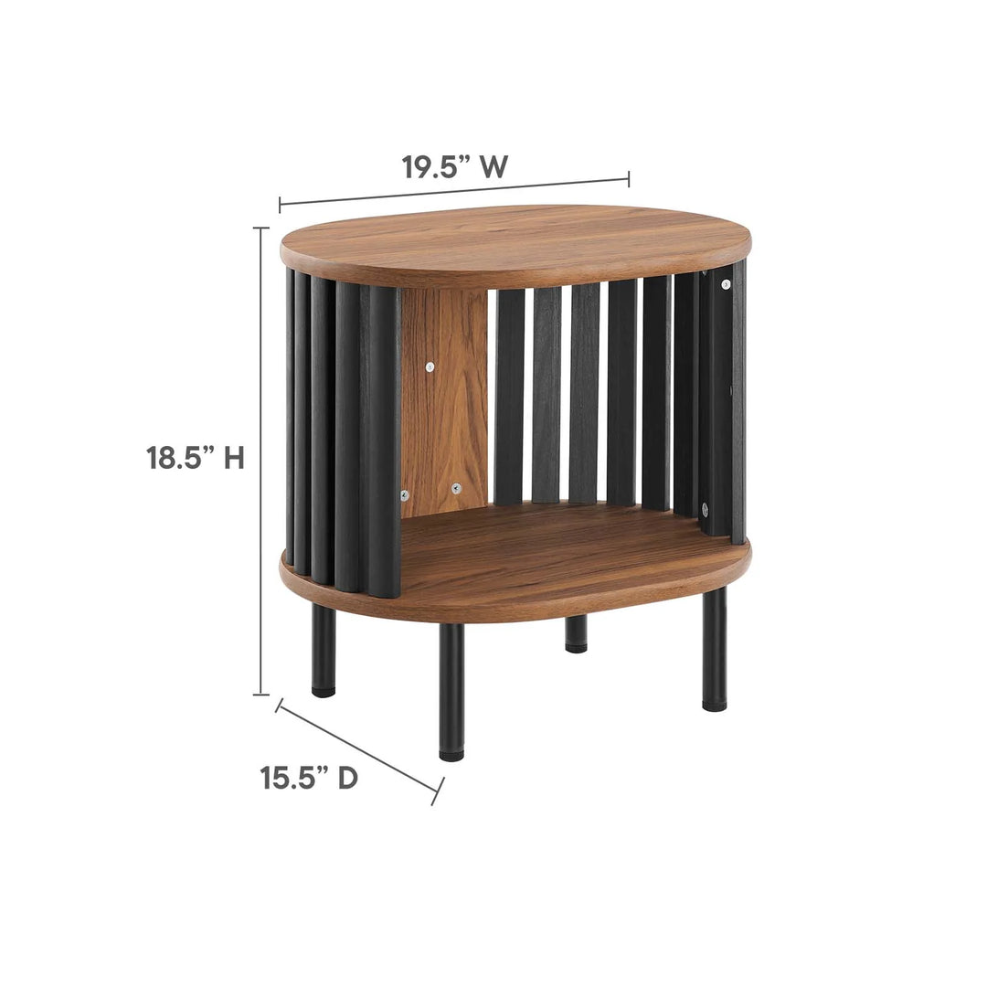 Mesa auxiliar negra ovalada de madera color nogal Veron dimensiones.