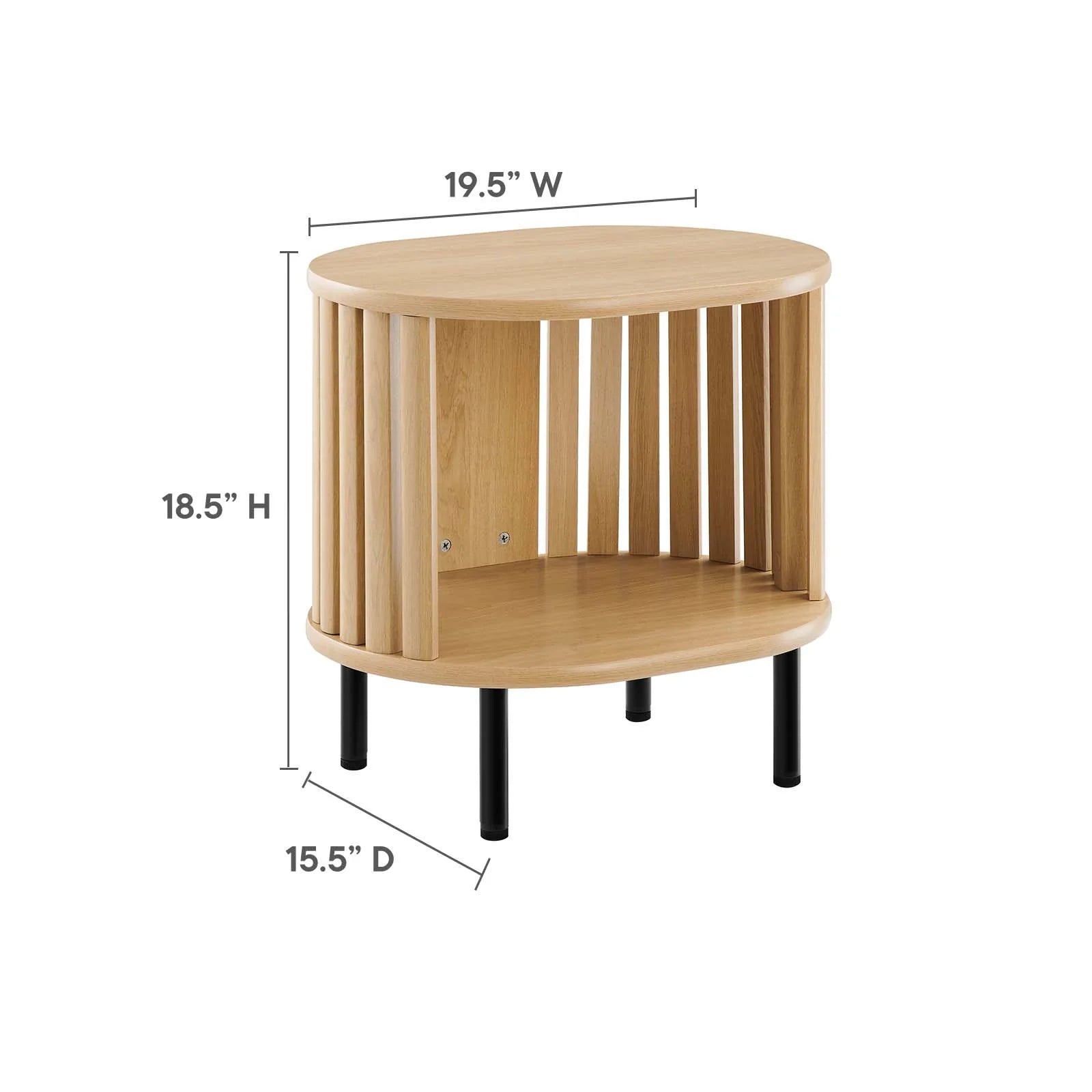 Mesa auxiliar ovalada de madera color roble Veron dimensiones.