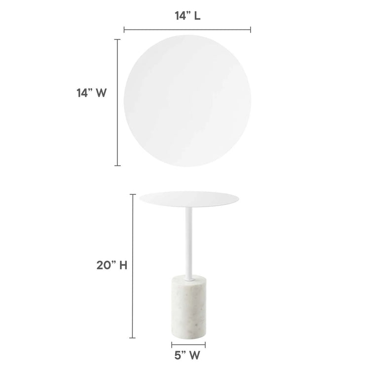 Mesa auxiliar redonda blanca Lamia dimensiones.