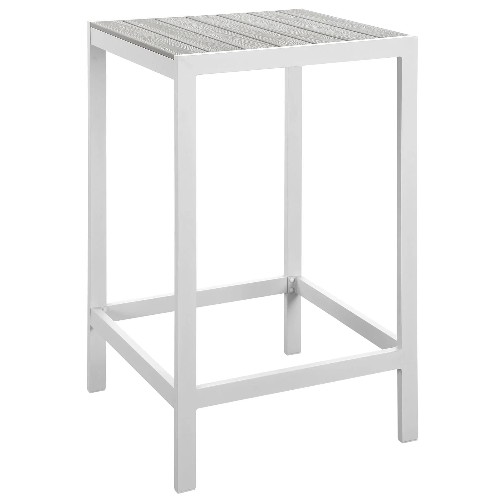 Mesa de barra para exterior de madera sintética y aluminio Lore color gris claro.
