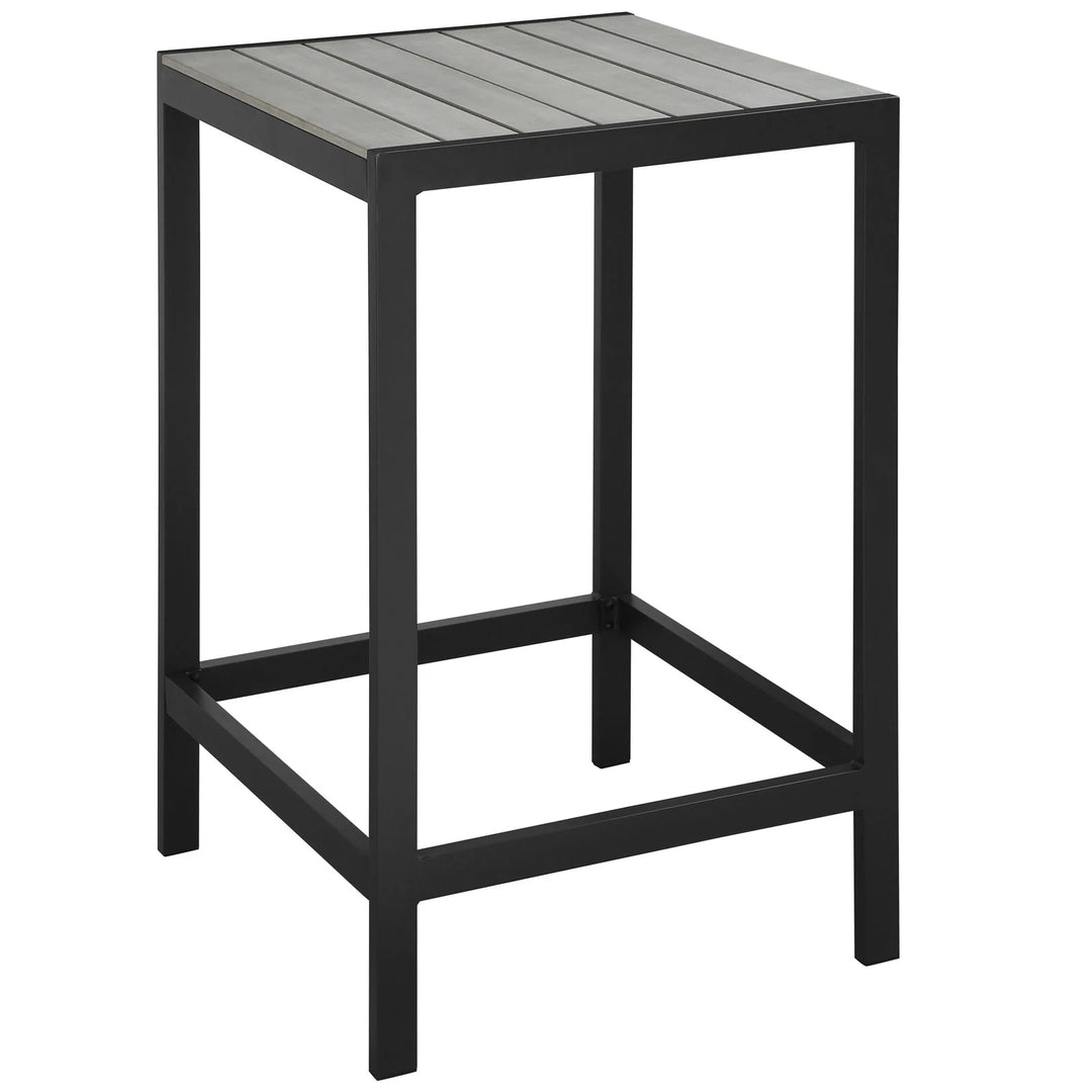 Mesa de barra para exterior de madera sintética y aluminio Lore color marrón gris.