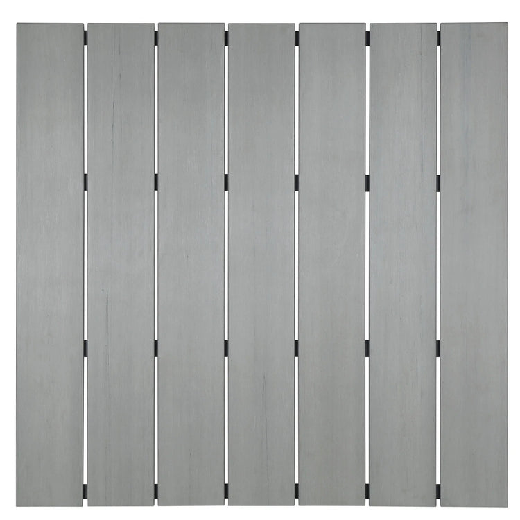 Mesa de barra para exterior de madera sintética y aluminio Lore color marrón gris superficie.