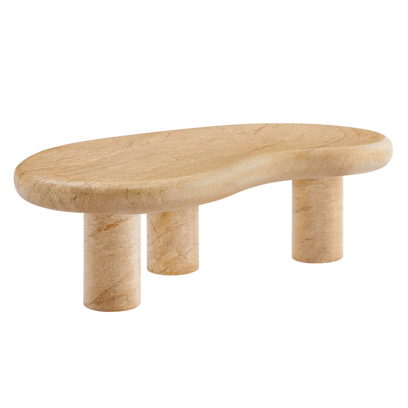 Mesa de centro con forma de riñón para exteriores Eithan color travertino.