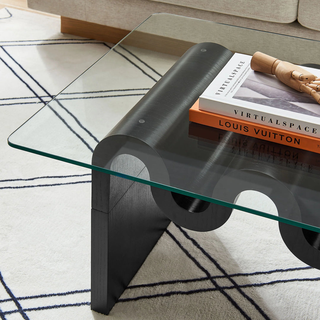 Mesa de centro ondulada con vidrio templado Oliver