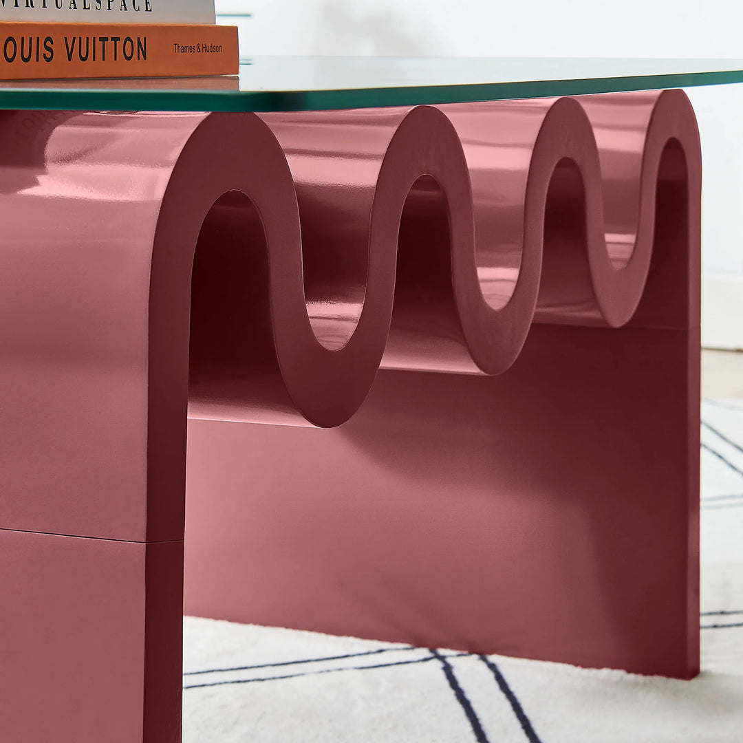 Mesa de centro ondulada con vidrio templado Oliver